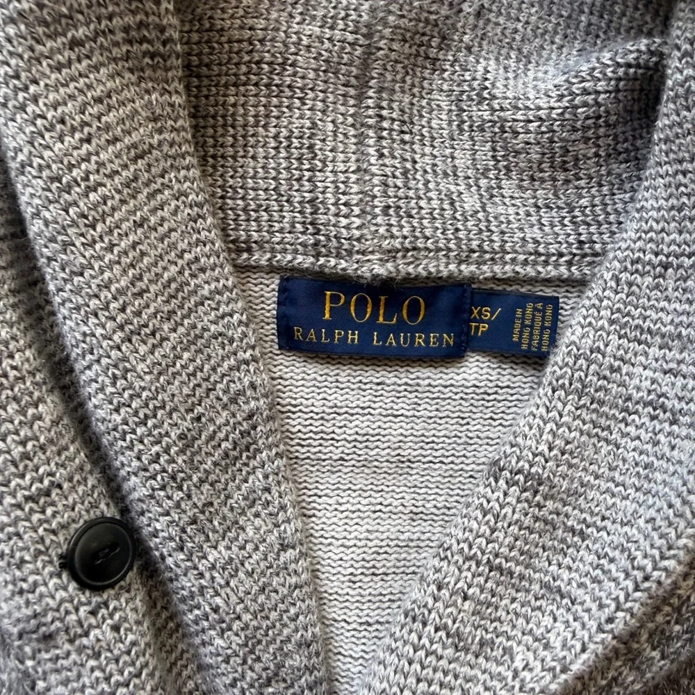 Polo Ralph Lauren Mens XS Grey Shawl Collar Cardigan Sweater Elbow Patches